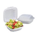 6″ x 6″ 1-Compartment Microwaveable White Mineral-Filled Plastic Hinged Take-Out Container - Image 3