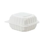 6″ x 6″ Microwaveable White Mineral-Filled Plastic Hinged Take-Out Container, Large - Image 2