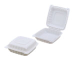 8″ x 8″ 1-Compartment Microwaveable White Mineral-Filled Plastic Hinged Take-Out Container - Image 2