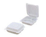 8″ x 8″ 3-Compartment Microwaveable White Mineral-Filled Plastic Hinged Take-Out Container - Image 3