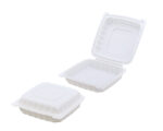 9″ x 9″ 1-Compartment Microwaveable White Mineral-Filled Plastic Hinged Take-Out Container - Image 3