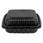 8″ x 8″ 3-Compartment Microwaveable Black Mineral-Filled Plastic Hinged Take-Out Container - Image 2