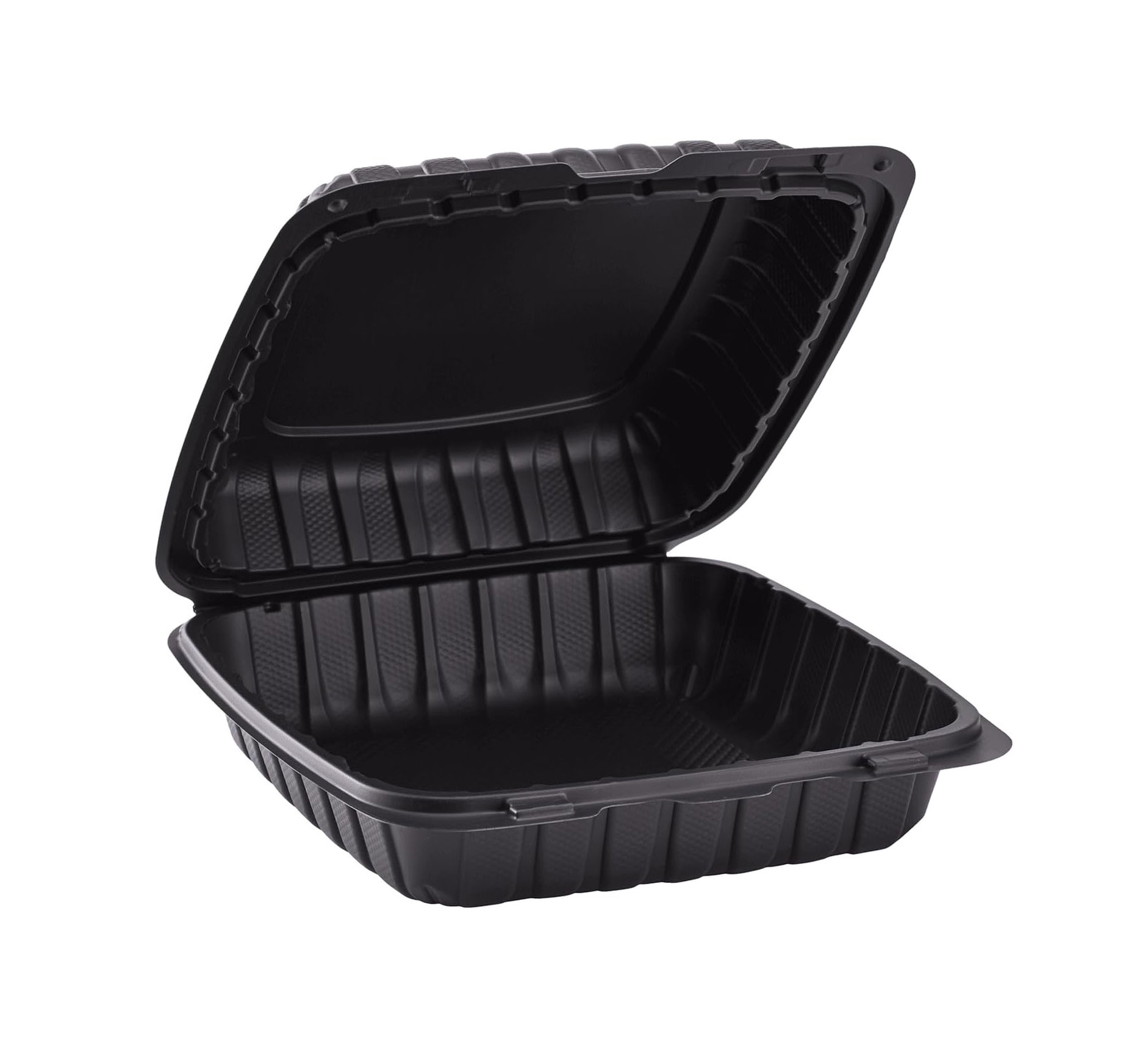 zoho_img_5892498000000765001 9″ x 9″ 1-Compartment Microwaveable Black Mineral-Filled Plastic Hinged Take-Out Container - Image 1