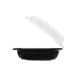 8″ x 8″ x 3″ Microwaveable 1-Compartment Black Container with Clear Hinged Vented Lid - Image 2