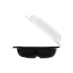 8″ x 8″ x 3″ Microwaveable 3-Compartment Black Container with Clear Hinged Vented Lid - Image 2