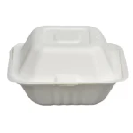 6” x 6” Compostable Bagasse Hinged 1 Compartment Containers PFAS Free White - Image 3