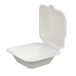 6” x 6” Compostable Bagasse Hinged 1 Compartment Containers PFAS Free White - Image 2