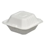6” x 6” Compostable Bagasse Hinged 1 Compartment Containers PFAS Free White - Image 4