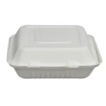 9″ x 9″ Compostable Bagasse Hinged 3-Compartment Containers, PFAS-Free, White - Image 2