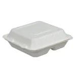 9″ x 9″ Compostable Bagasse Hinged 3-Compartment Containers, PFAS-Free, White - Image 3