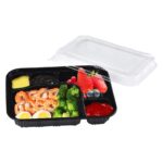 9.3″ × 7.5″ × 1.9″ Rectangular Black Plastic Bento Box Set - Image 3