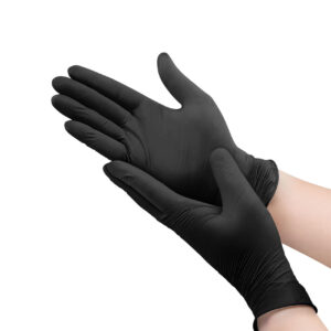 Two,Black,Surgical,Medical,Gloves,Isolated,On,White,Background,With