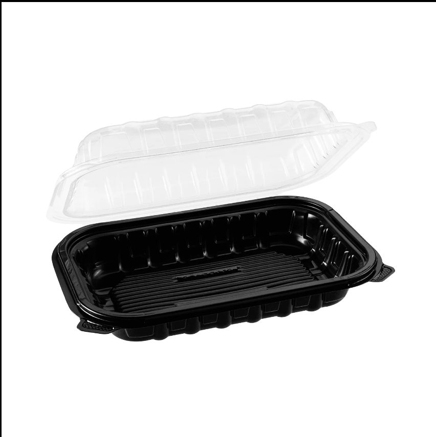 zoho_img_5892498000000810262 9″ x 6″ Microwaveable 1-Compartment Black / Clear Hinged Container - Image 1