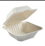 6” x 6” Compostable Bagasse Hinged 1 Compartment Containers PFAS Free White