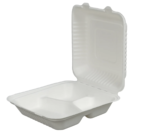 9″ x 9″ Compostable Bagasse Hinged 3-Compartment Containers, PFAS-Free, White
