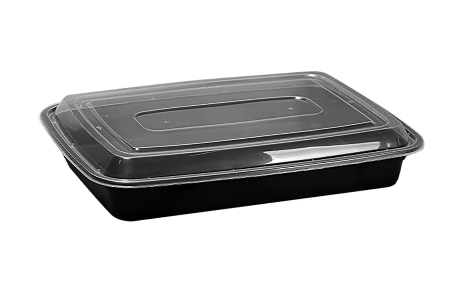 zoho_img_5892498000000810065 58 oz. Black Rectangular Microwavable Container with Lid - Image 1