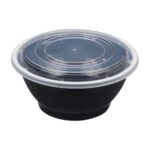 38 oz. Black Round Microwavable Bowl with Lid