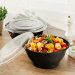 42 oz. Black Round Microwavable Bowl with Lid - Image 2