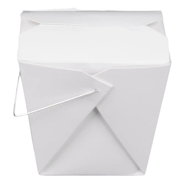 26082216-1 16 oz White Chinese / Asian Paper Take-Out Container with Wire Handle - Image 2