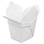 32 oz White Chinese / Asian Paper Take-Out Container with Wire Handle - Image 2