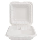 EcoSystems 8″ x 8″ 3-Compartment Microwaveable MFPP Hinged Take-Out Container, White - Image 2