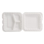 EcoSystems 8″ x 8″ 3-Compartment Microwaveable MFPP Hinged Take-Out Container, White - Image 3
