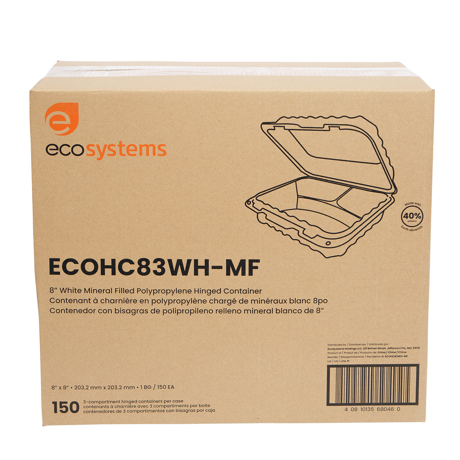 L8750210 (5) EcoSystems 8″ x 8″ 3-Compartment Microwaveable MFPP Hinged Take-Out Container, White - Image 5