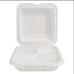 EcoSystems 8″ x 8″ 3-Compartment Microwaveable MFPP Hinged Take-Out Container, White