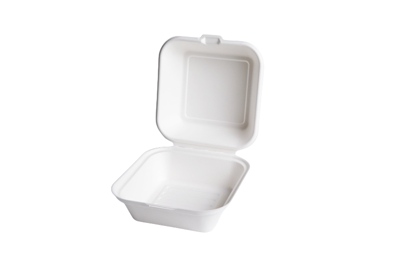 zoho_img_5892498000000412604 6″ x 6″ x 3″ White Bagasse Take-Out Container, PFAS Free - Image 1