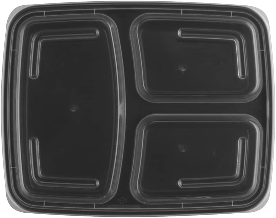 RCT339 (2) 39 oz. Rectangular Microwaveable 3-Compartment Container with Lid - Image 2