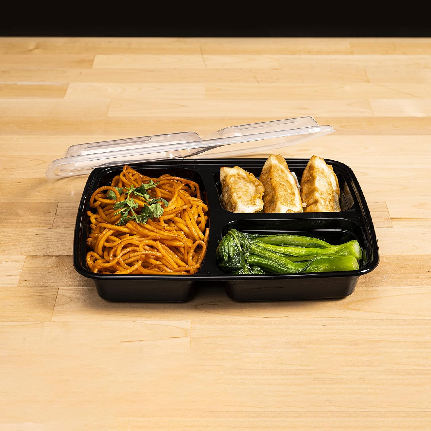 RCT339 (5) 39 oz. Rectangular Microwaveable 3-Compartment Container with Lid - Image 5