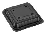 9″ x 9″ 3-Compartment Microwaveable MFPP Hinged Take-Out Container, Vented, Black - Image 2