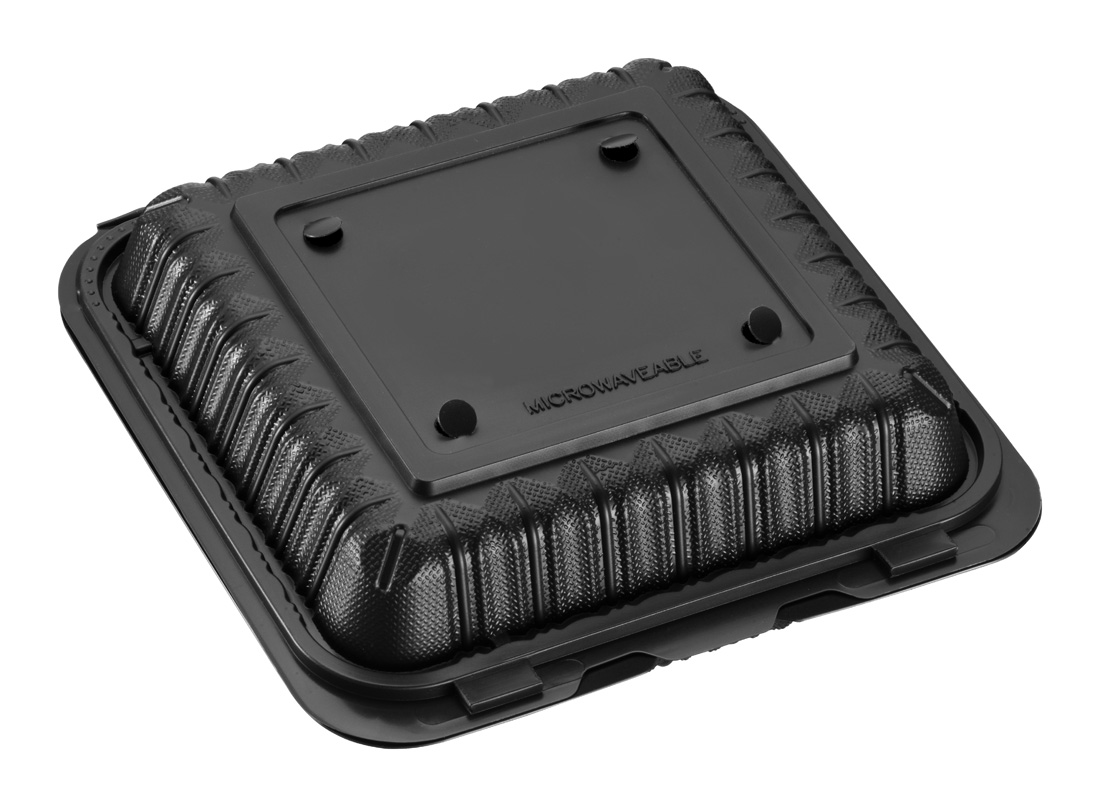 V91BL-01 (1) 9″ x 9″ 3-Compartment Microwaveable MFPP Hinged Take-Out Container, Vented, Black - Image 2