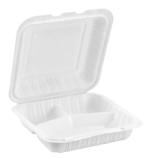 8″ x 8″ 3-Compartment Microwaveable MFPP Hinged Take-Out Container, Vented, White