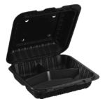 8″ x 8″ 3-Compartment Microwaveable MFPP Hinged Take-Out Container, Vented, Black