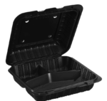 9″ x 9″ 3-Compartment Microwaveable MFPP Hinged Take-Out Container, Vented, Black