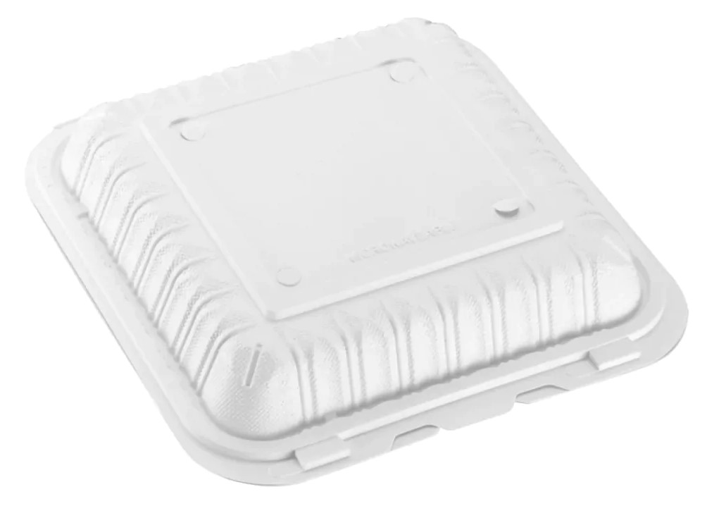 zoho_img_5892498000006354428 8″ x 8″ 1-Compartment Microwaveable MFPP Hinged Take-Out Container, Vented, White - Image 1