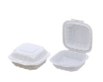 6″ x 6″ 1-Compartment Microwaveable White Mineral-Filled Plastic Hinged Take-Out Container - Image 2