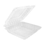8″ x 8″ x 3″ 1-Compartment Microwavable Clear Hinged PP Clamshell Container