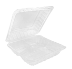 9″ x 9″ x 3″ 3-Compartment Microwavable Clear Hinged PP Clamshell Container