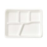10.5″ x 8.5″ White 5-Compartment Compostable Tray, PFAS Free