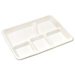 10.5″ x 8.5″ White 5-Compartment Compostable Tray, PFAS Free - Image 2