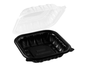 PP Black Tray with Translucent Lid, 9″ x 9″, 100 Sets (50/4)