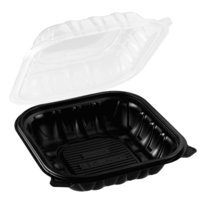 PP Black Tray with Translucent Lid, 9″ x 9″, 100 Sets (50/4)