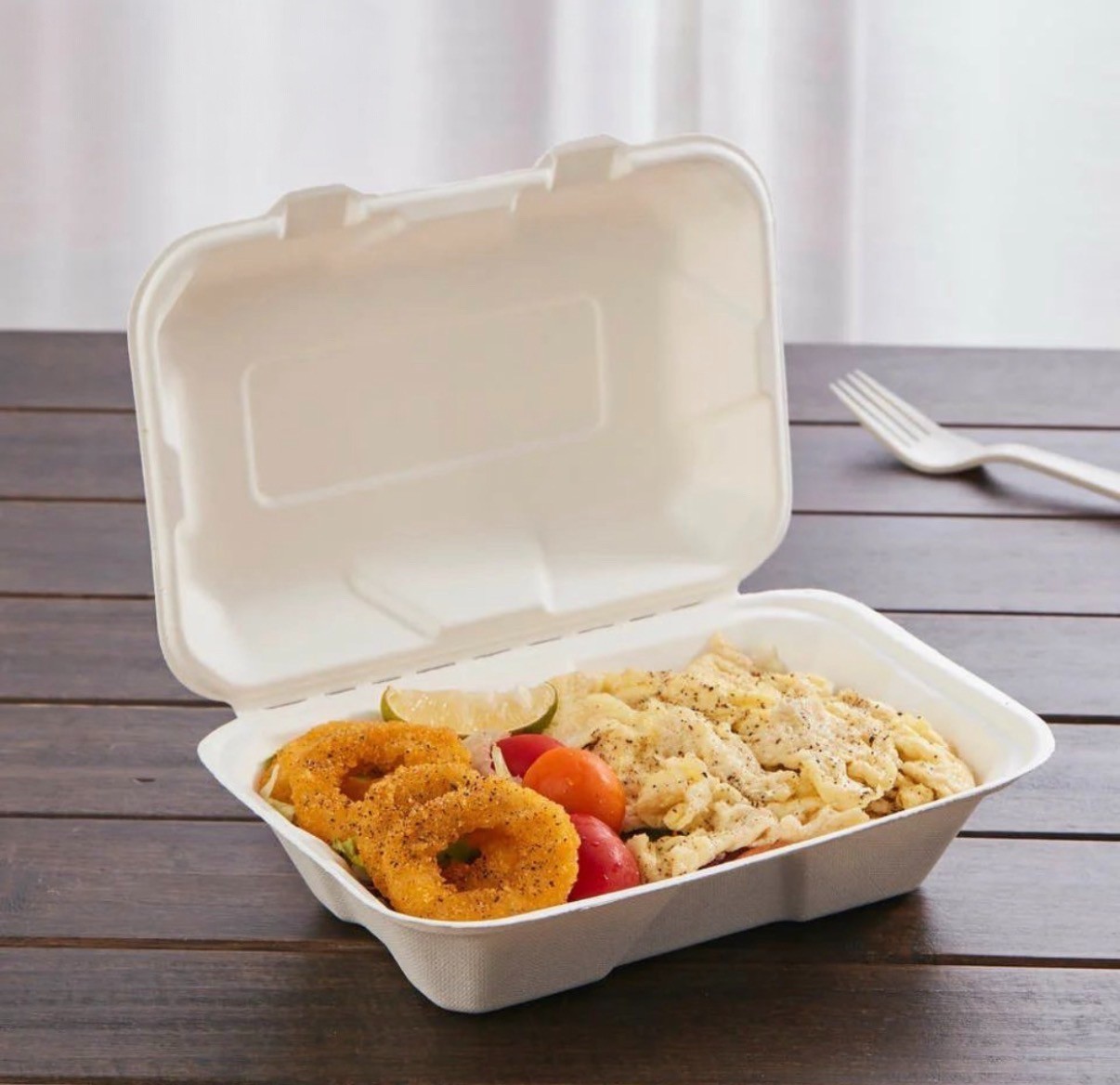 zoho_img_5892498000006630197 9″ x 6″ White Bagasse Take-Out Container, PFAS Free - Image 5