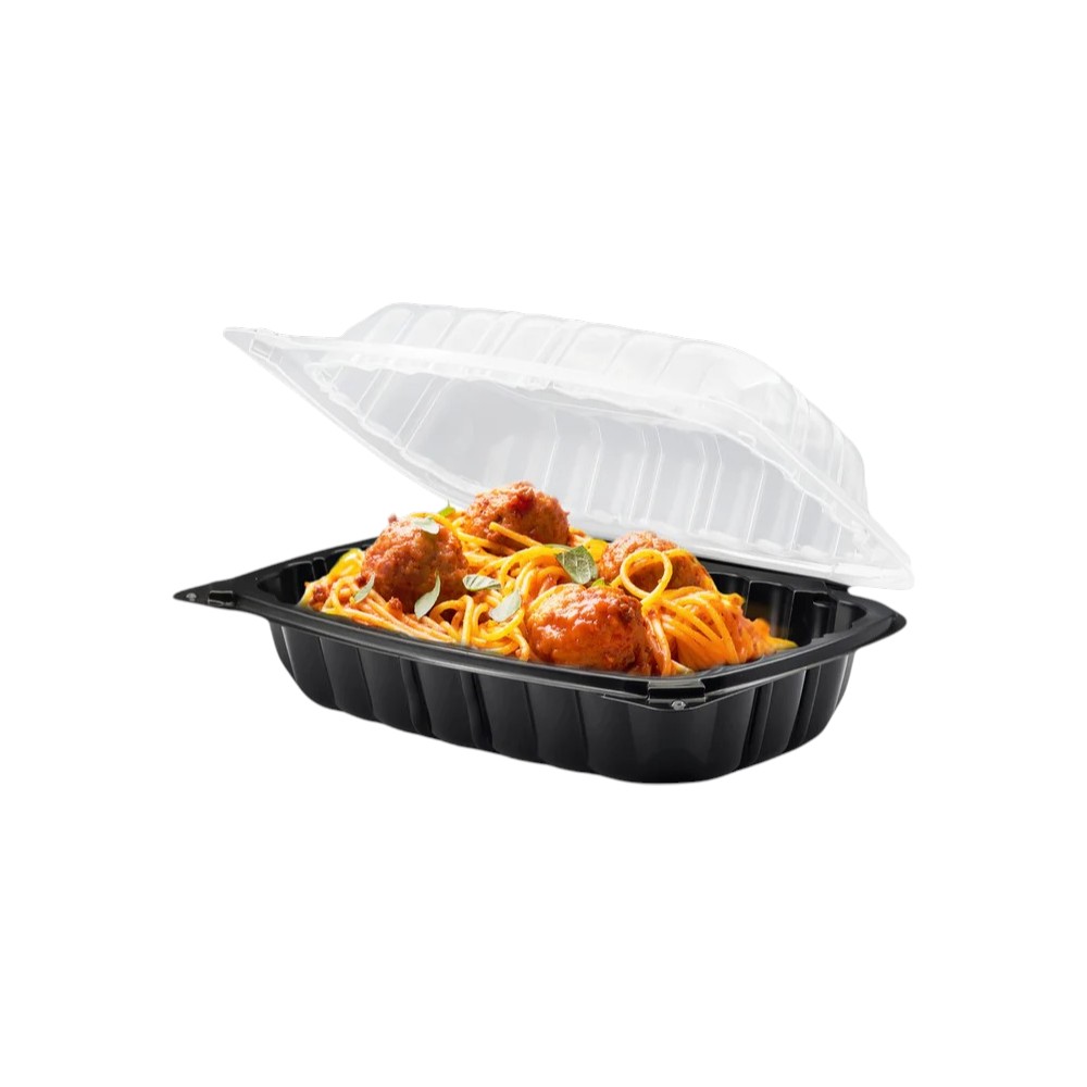 9″ x 6″ Microwaveable 1-Compartment Black / Clear Hinged Container