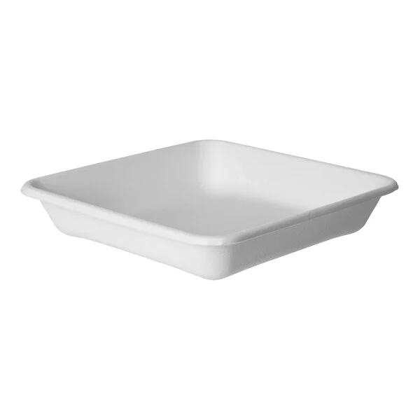 Eco-Products Vanguard WorldView 9″ x 9″ Compostable Sugarcane White Square Container