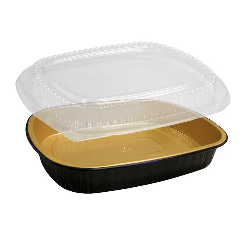 HFA® Gourmet-To-Go® Aluminum 52 oz. Black and Gold Side Dish with Dome Lid (4202)