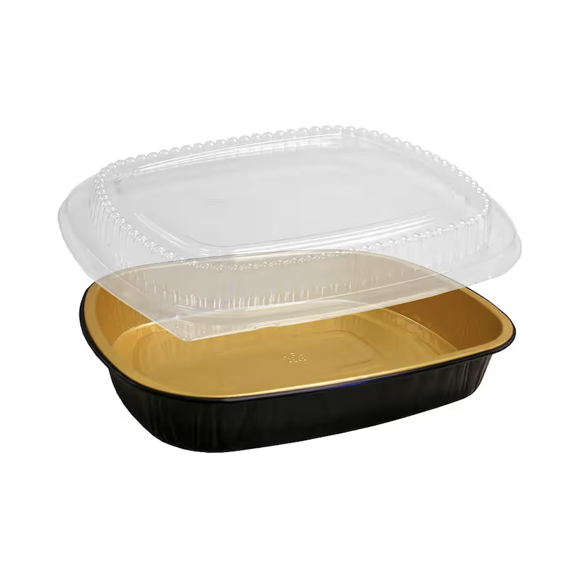 HFA® Gourmet-To-Go® Aluminum 72 oz. Black and Gold Side Dish with Dome Lid (4203)