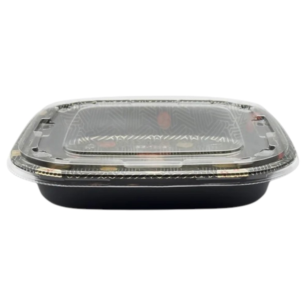 10.24″ × 10.24″ × 1.93″ Black Square Sushi Tray with Lid, Sakura Style
